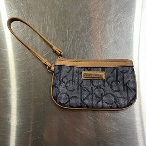 Calvin Klein Blue and Tan Logo Wristlet